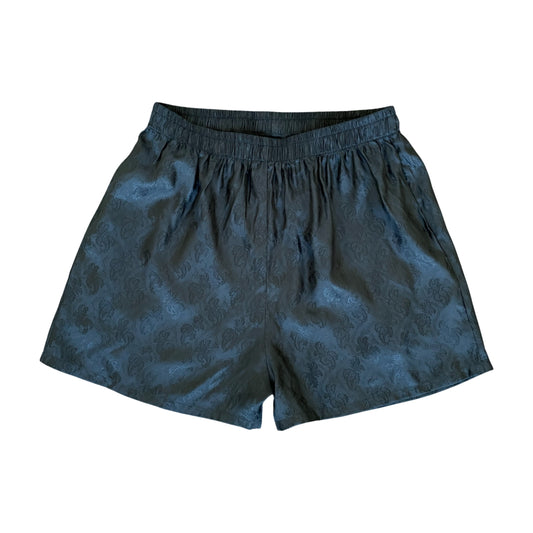 Iridescent Black Paisley Silk Shorts