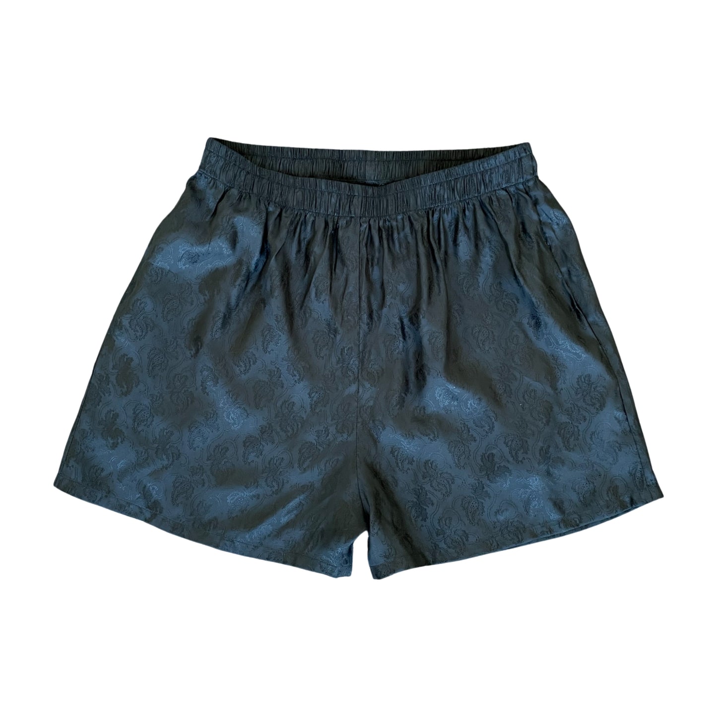 Iridescent Black Paisley Silk Shorts