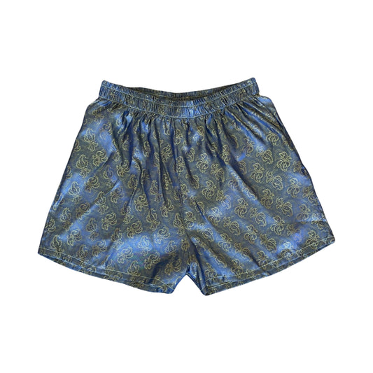 Iridescent Blue Paisley Silk Shorts
