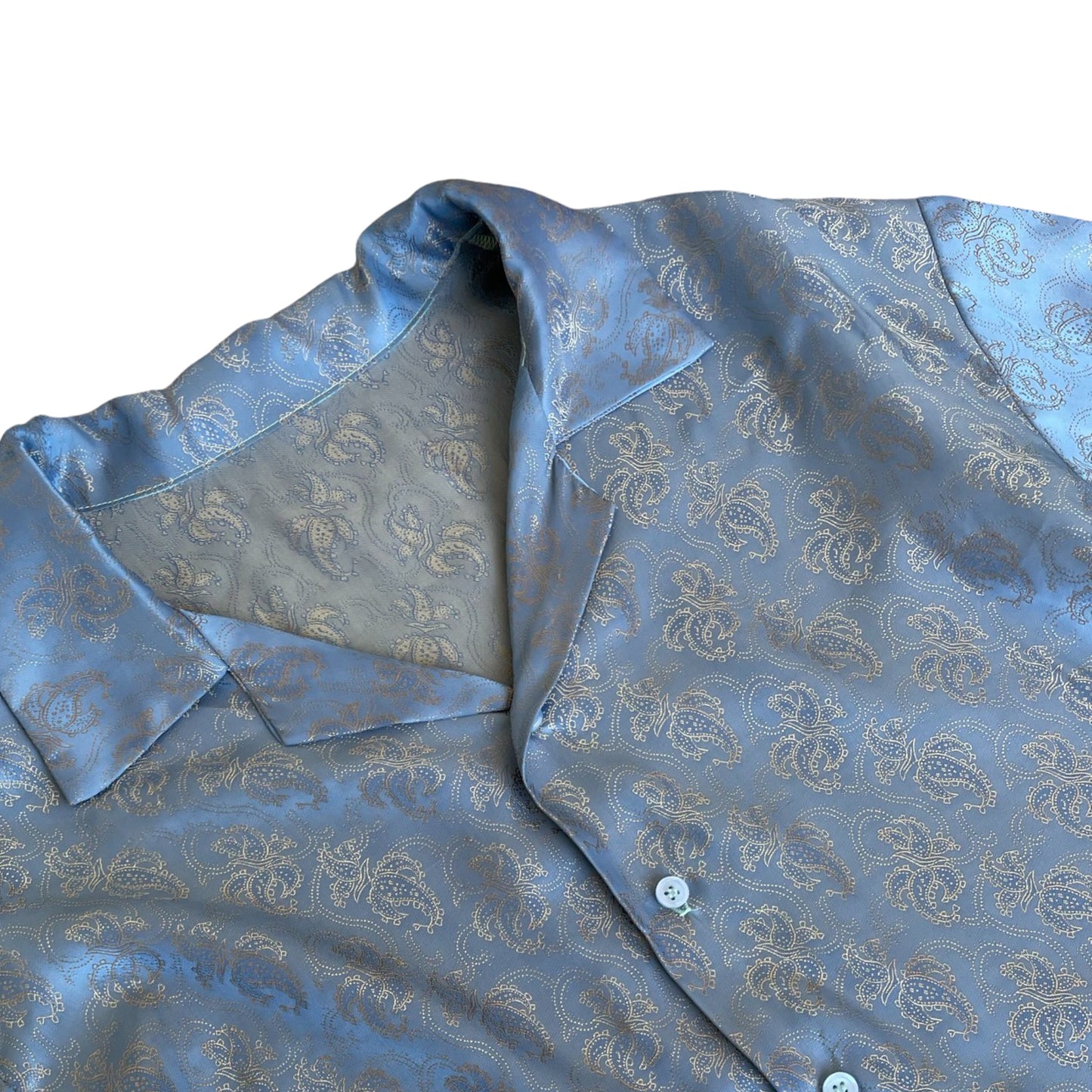 Iridescent Luna Blue Paisley Silk Button Down