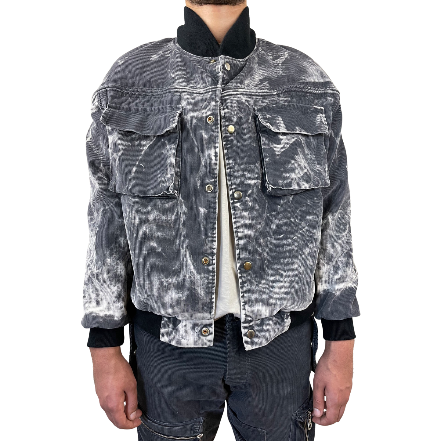 Smoke White Corduroy Bomber Jacket